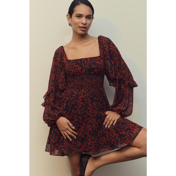 nwt ANTHROPOLOGIE HUTCH sz S Flounce Romper in orange pink floral